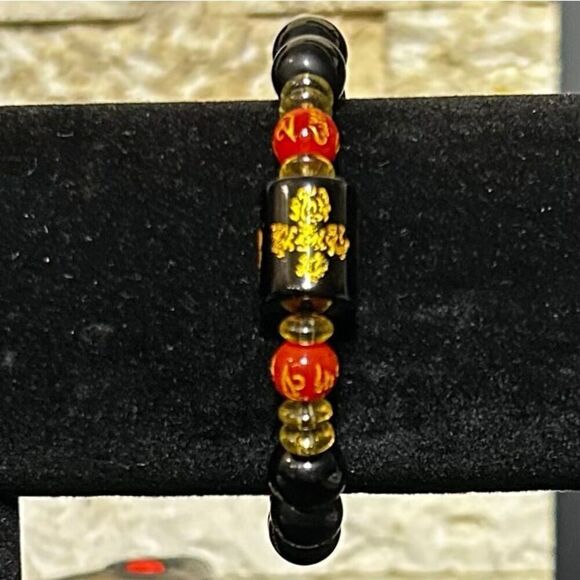 Chinese Obsidian Stretch Bracelet Black Zodiac Stone Feng Shui Five-element - Picture 2 of 9